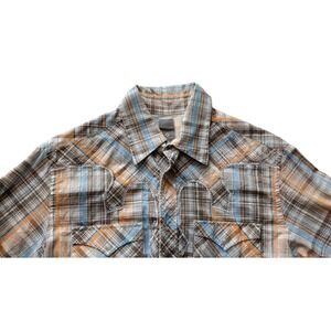 Poco Loco Western Shirt Mens Size Large Gray Orange Teal Plaid Snap Button